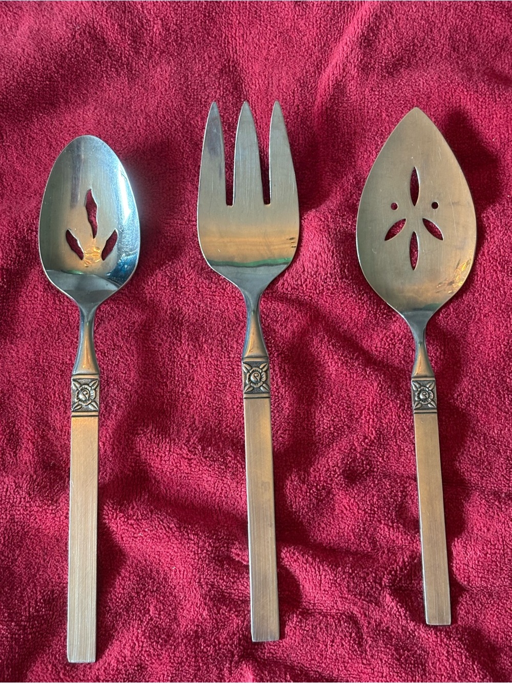 Ginkgo Danesland Rose Stainless Steel Serving Spoon, Fork and Pie Server Vintage